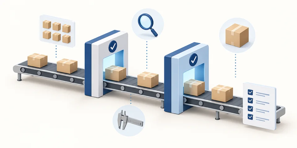 海外出荷前と日本出荷前の二段階確認を表す品質管理の概念図