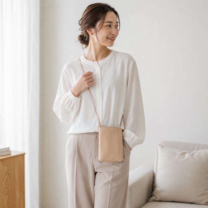 スマートサコッシュを身に着けた女性
